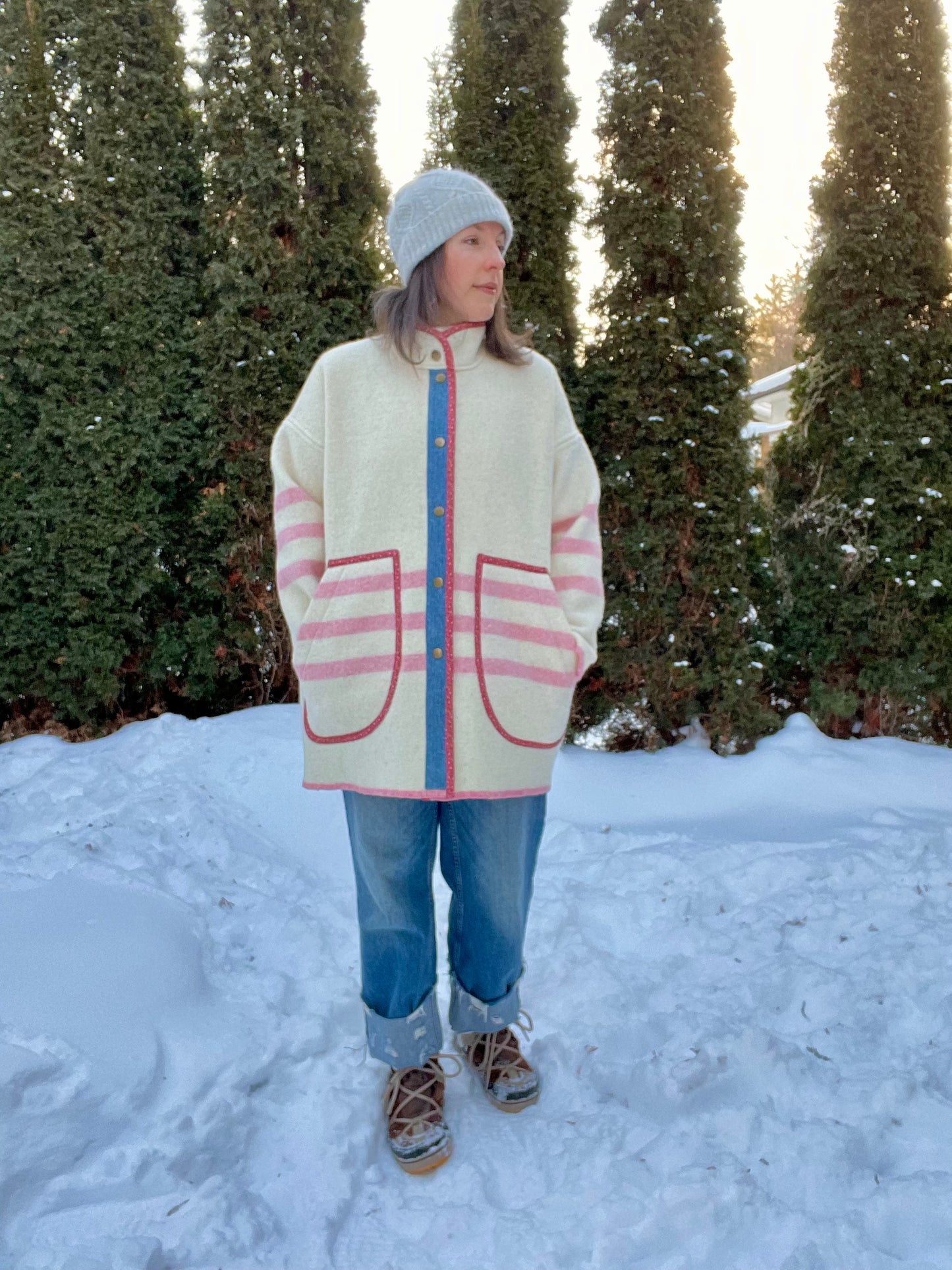 Pink & Cream Wool Coat