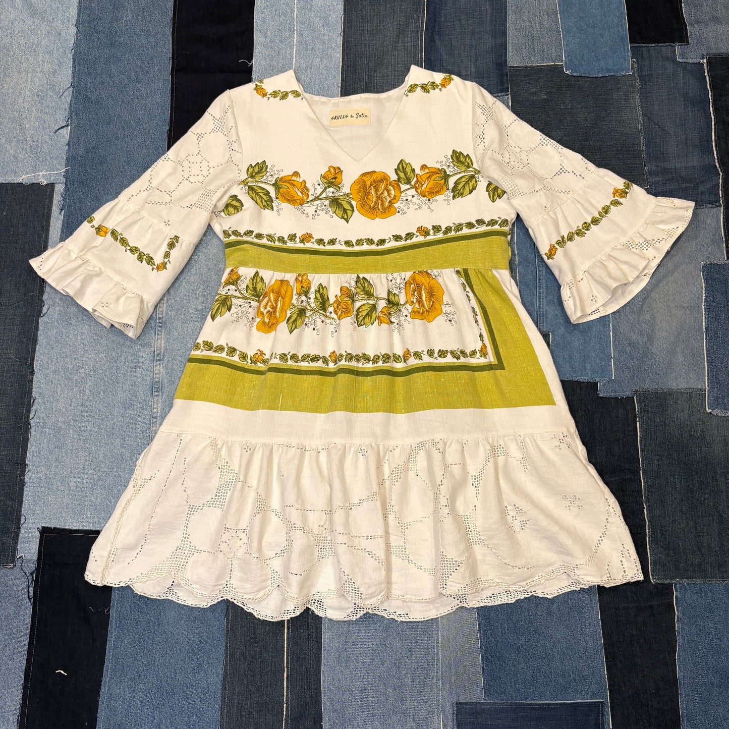 Summer Dress (M) Green & White