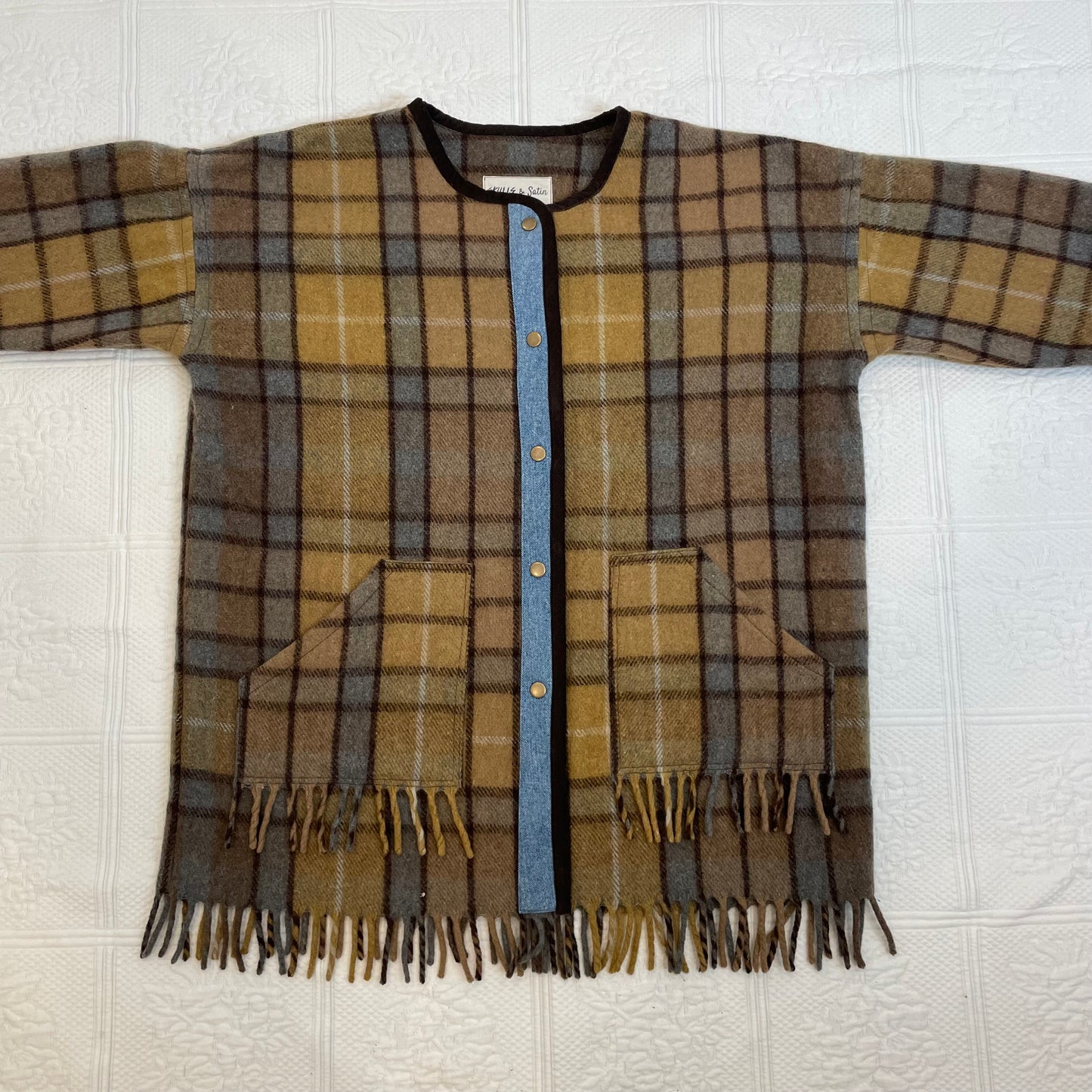 Beige Plaid Blanket Coat L-XL