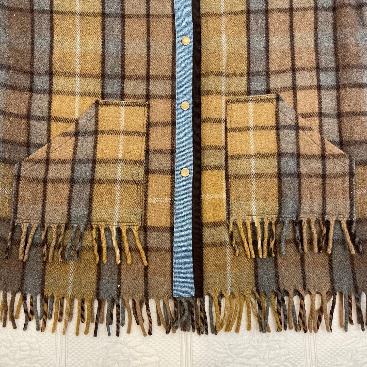 Beige Plaid Blanket Coat L-XL