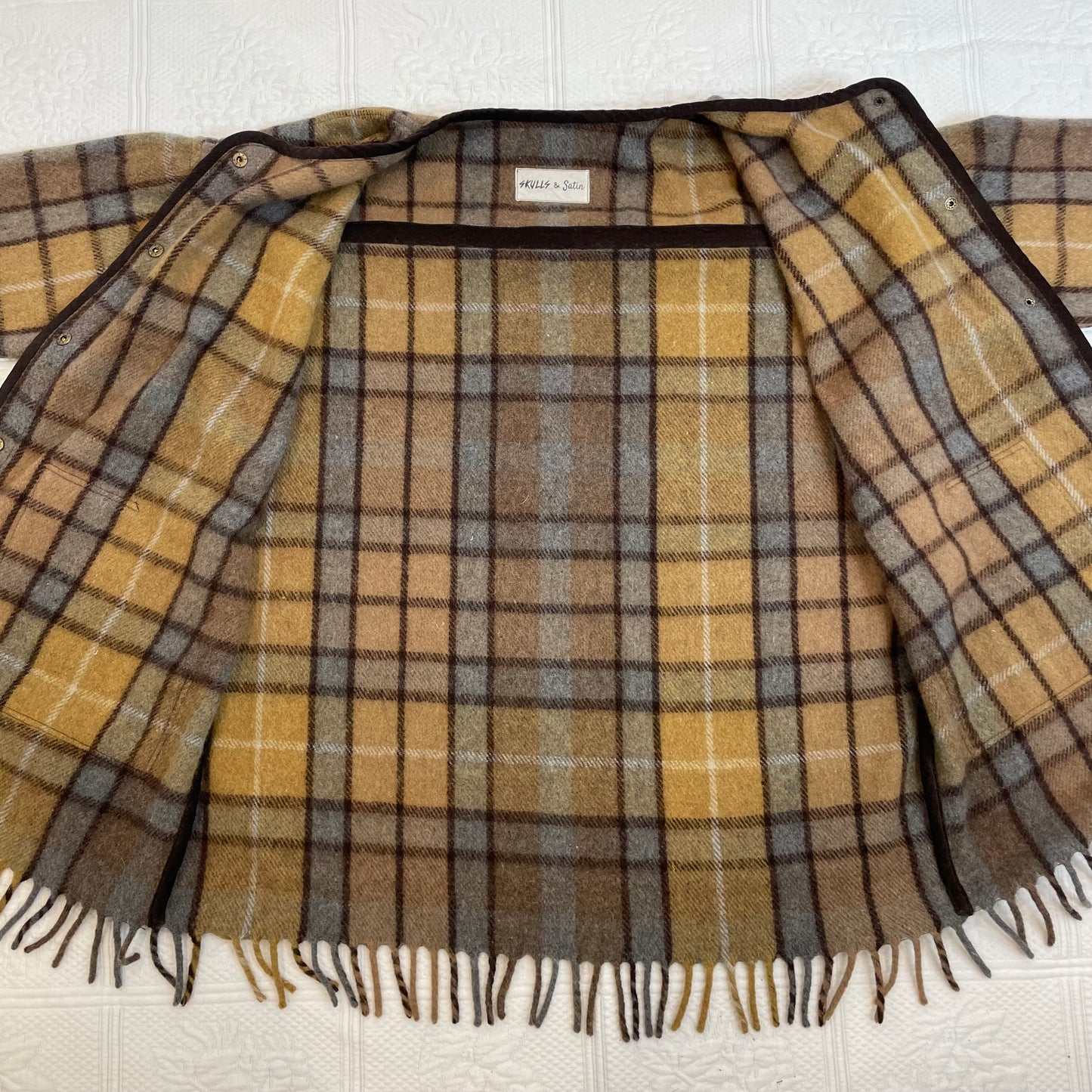 Beige Plaid Blanket Coat L-XL
