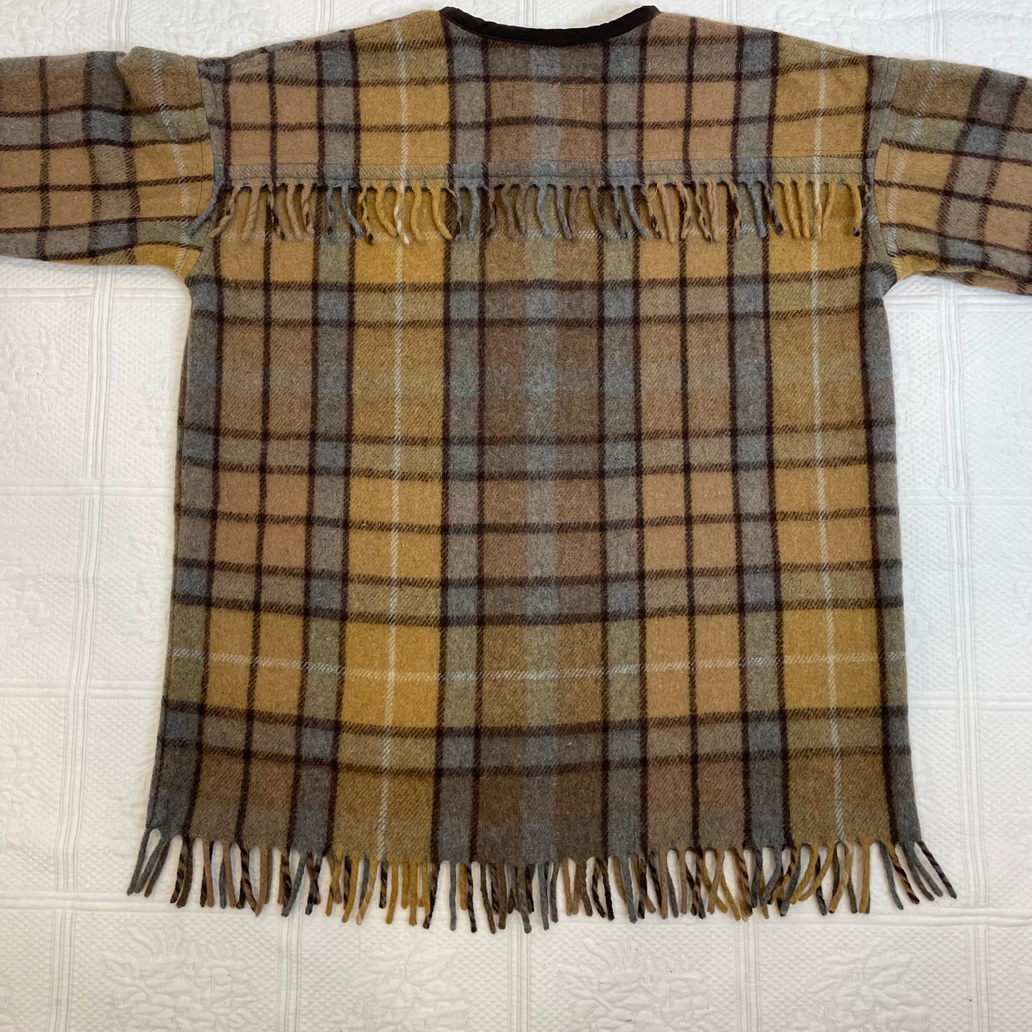 Beige Plaid Blanket Coat L-XL