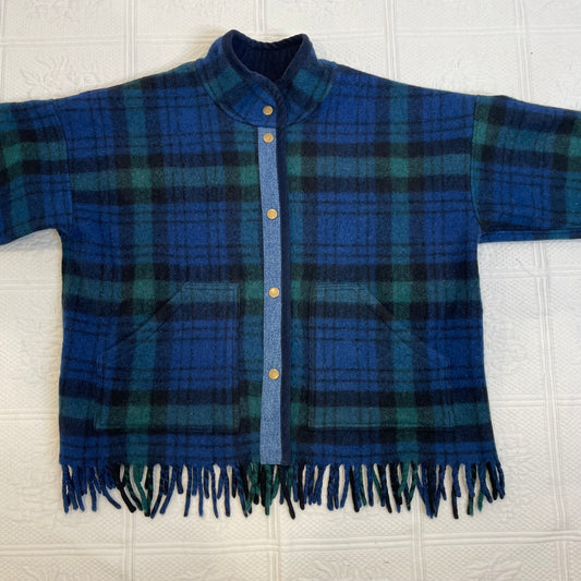 Black Watch Plaid Blanket Coat S-M