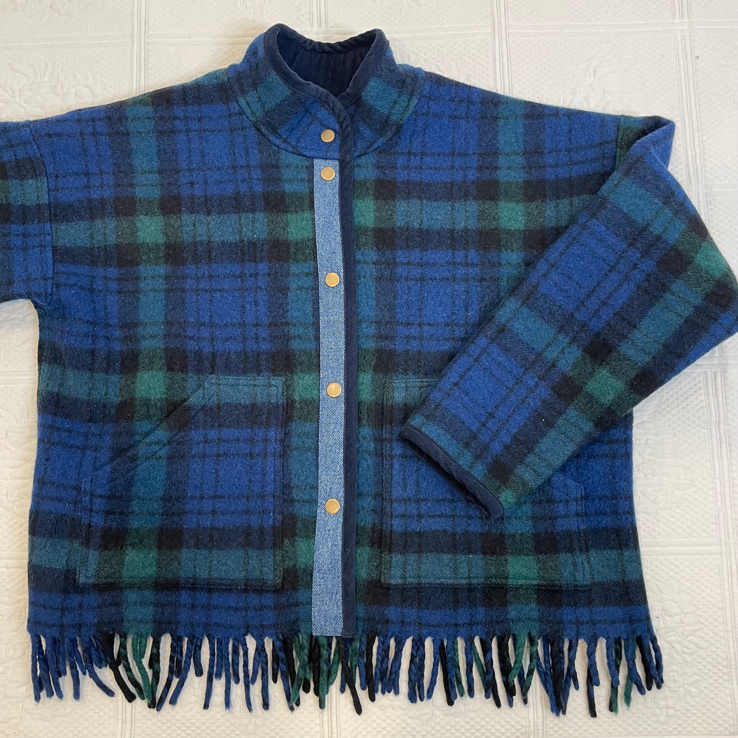 Black Watch Plaid Blanket Coat S-M